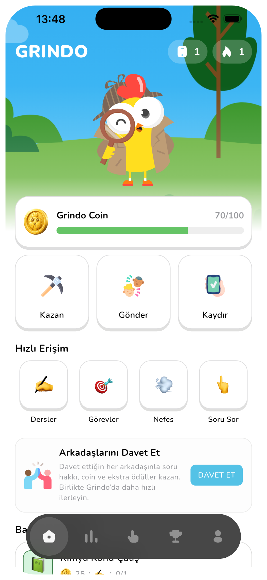 Grindo uygulama ana ekranı