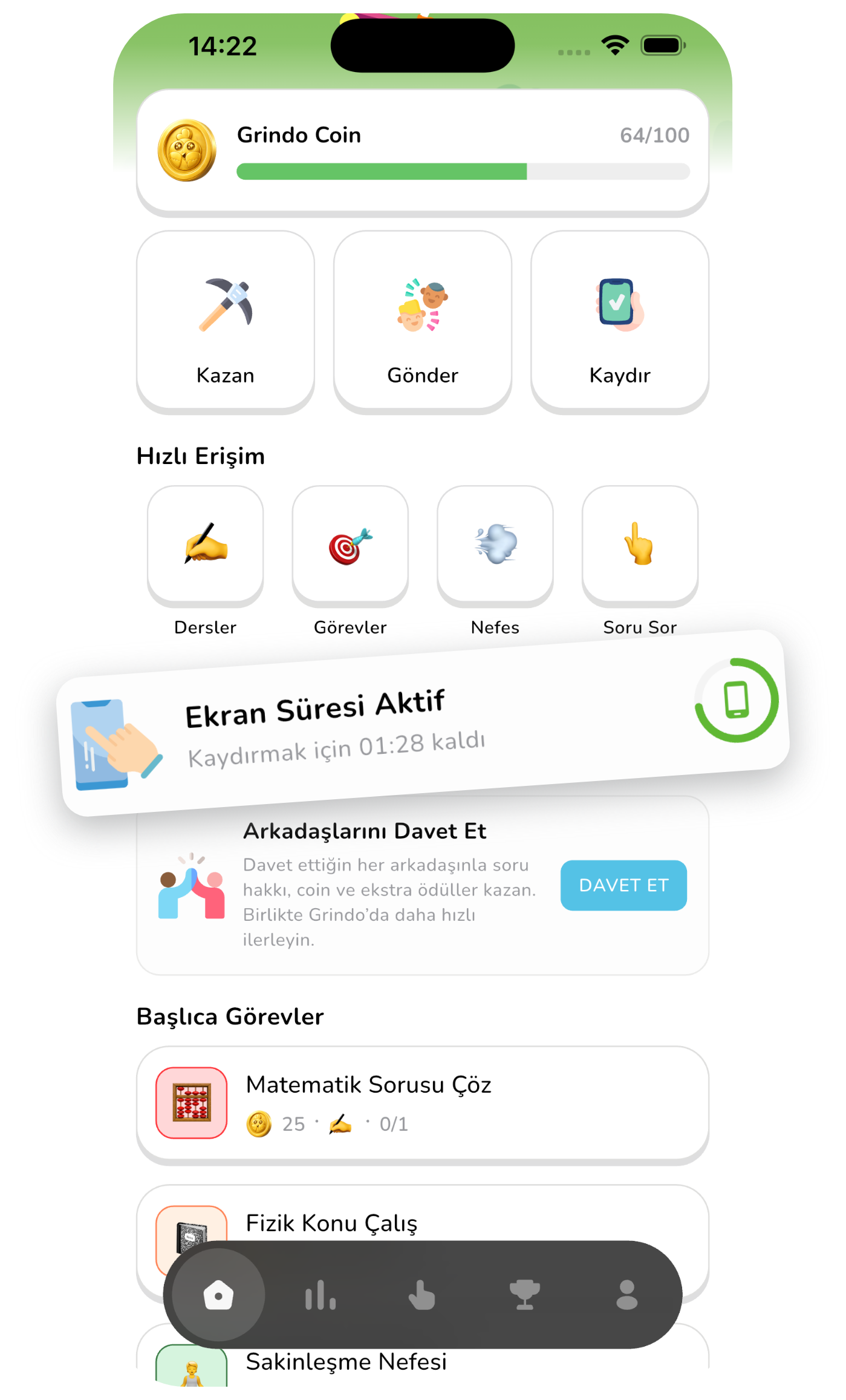 Grindo ekran süresi ekranı