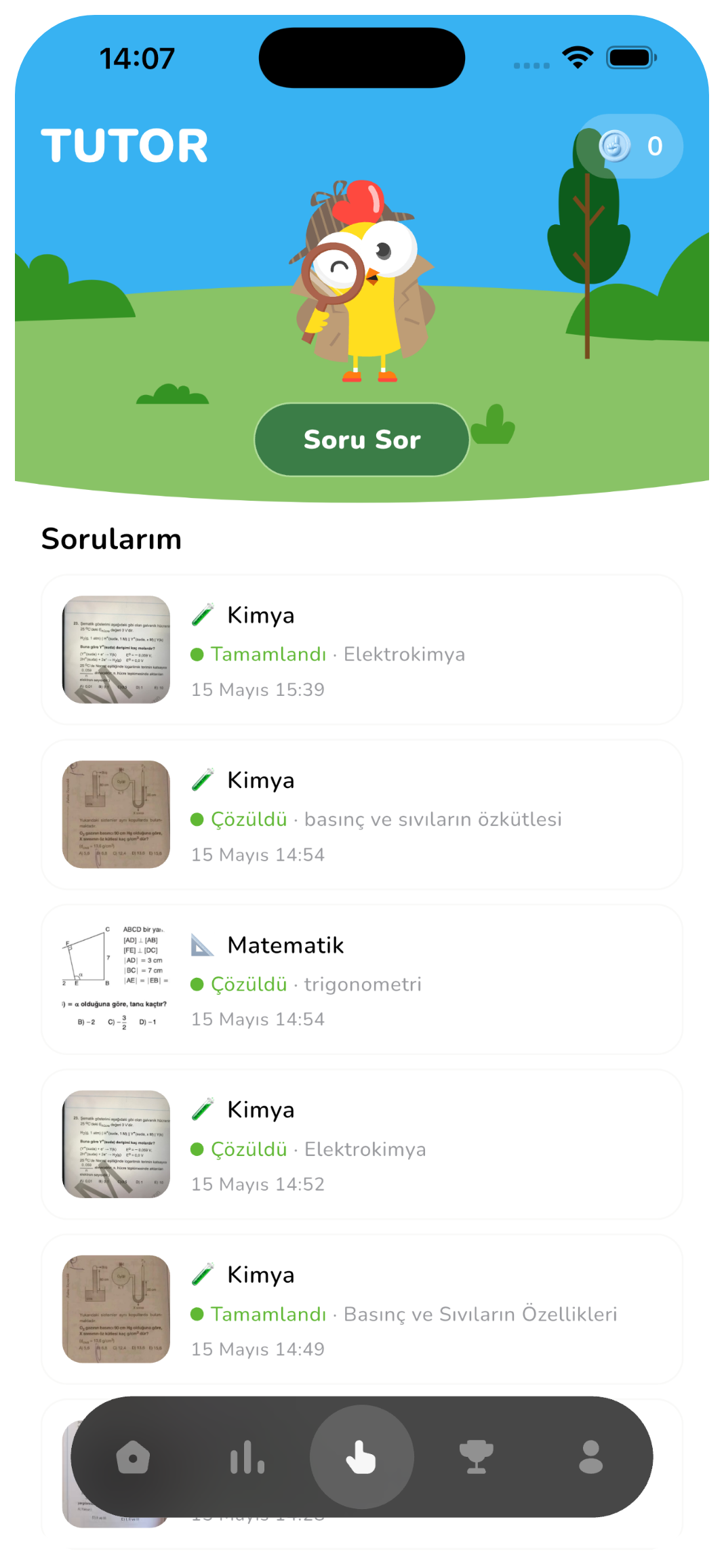 Grindo Tutor soru sorma ekranı